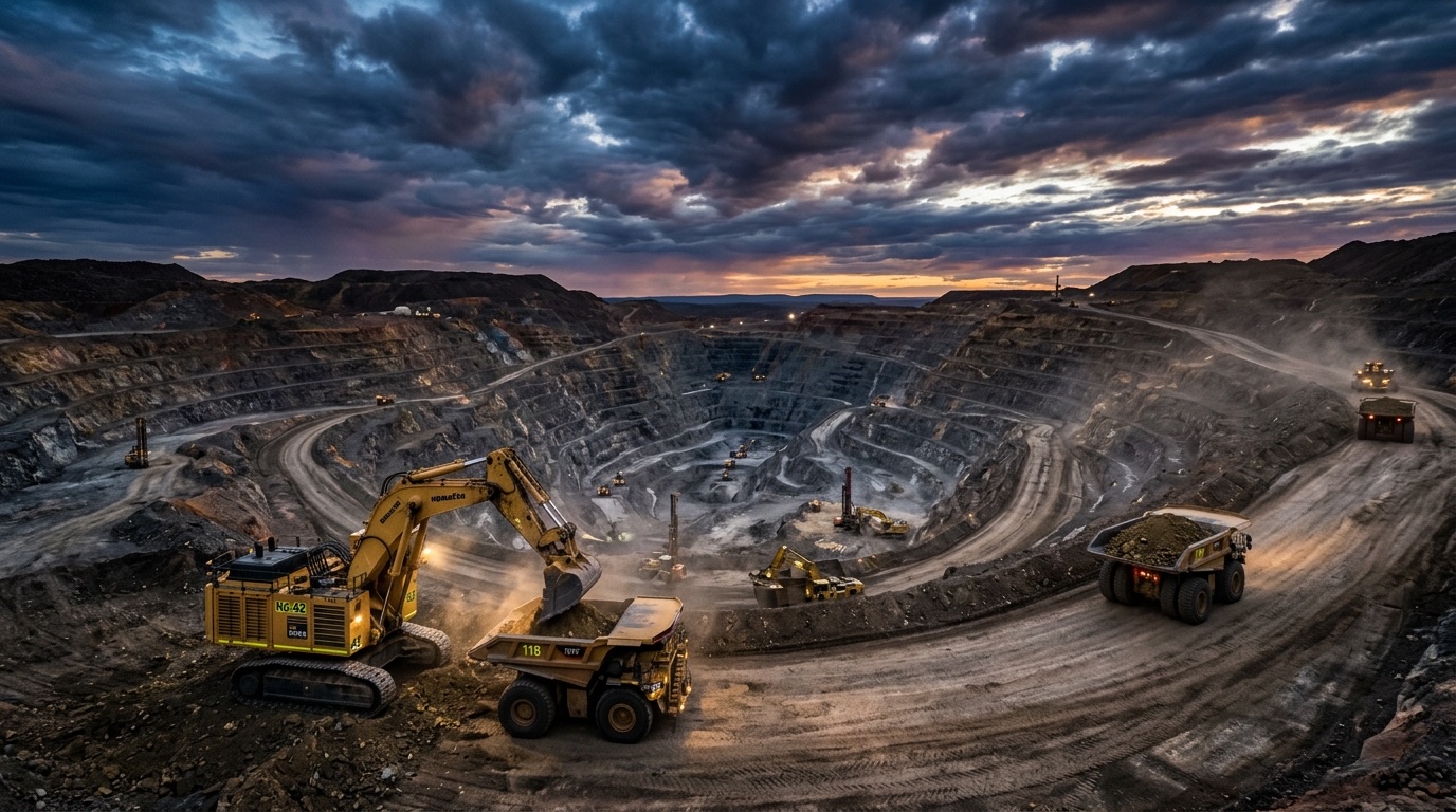 Gold mining operation with heavy equipment
