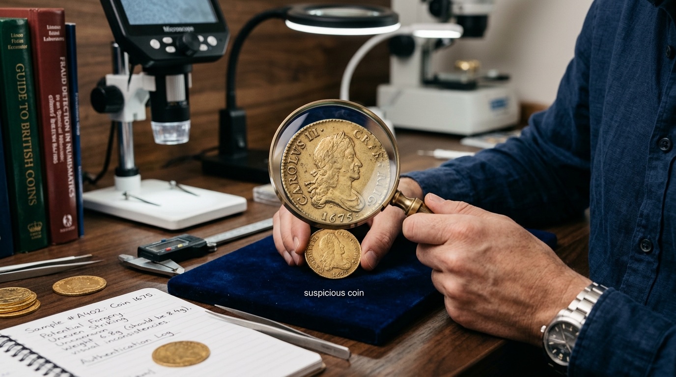 Examining suspicious gold coin for authenticity